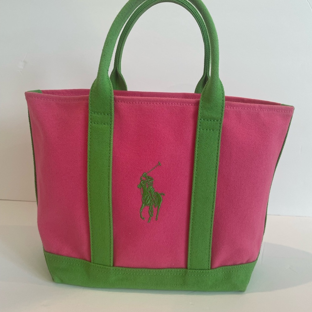Ralph Lauren Pink and Green Canvas Tote
